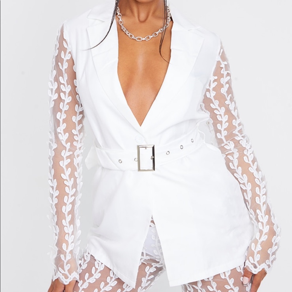 NWT PRETTY LITTLE THING White Sheer Lace Two Piece Set